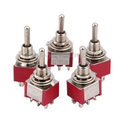 5PCS Chrome DPDT 3-Way Guitar Toggle ON Off ON Switches (Red)