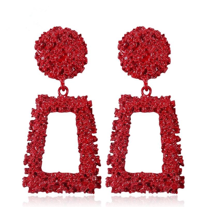 Exaggerated Scrub Geometric Earrings Trapezoidal Long Metal Earrings (Rose Gold)