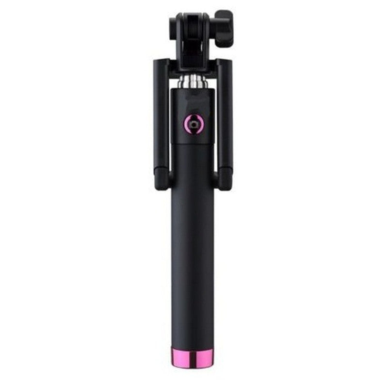 Mini Universal 3.5mm Wire Control Extendable Selfie Stick - Rose