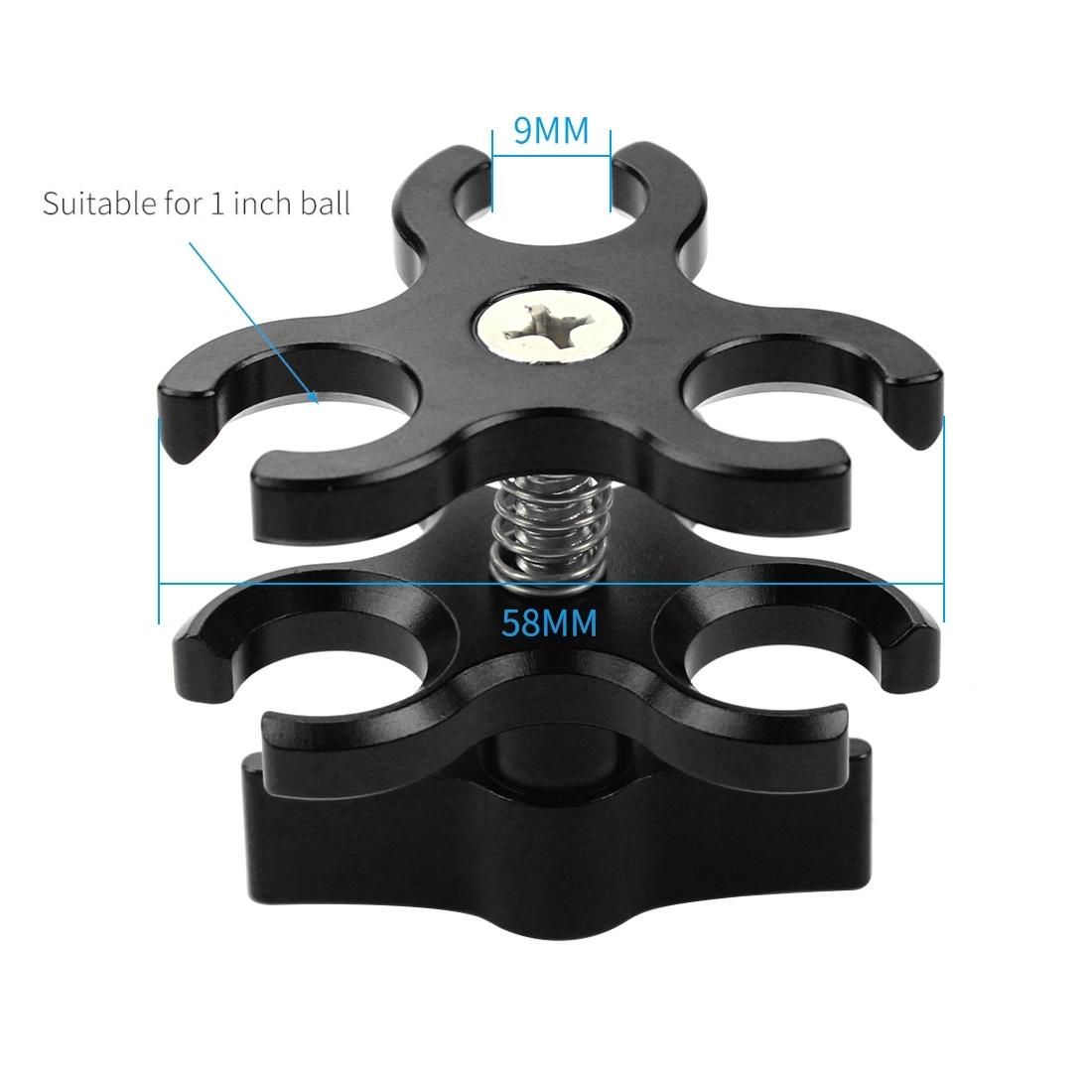 PULUZ Triple Ball Clamp Open Hole Diving Camera Bracket CNC Aluminum Spring Flashlight Clamp for Diving Underwater Photography System (Red)
