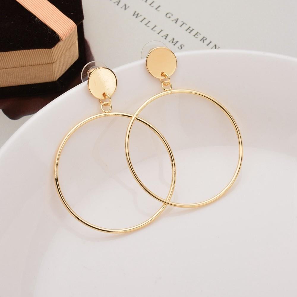 Simple Trendy Geometric Big Round Circle Earrings Women Fashion Large Hollow Drop Earrings Jewelry (Style1)
