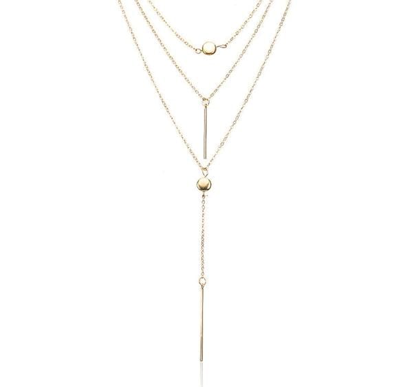 Women Fashion Collarbone Chain Short Necklace Pendant Sweater Chain Crystal Dot Multi-Layer Necklace (Gold)