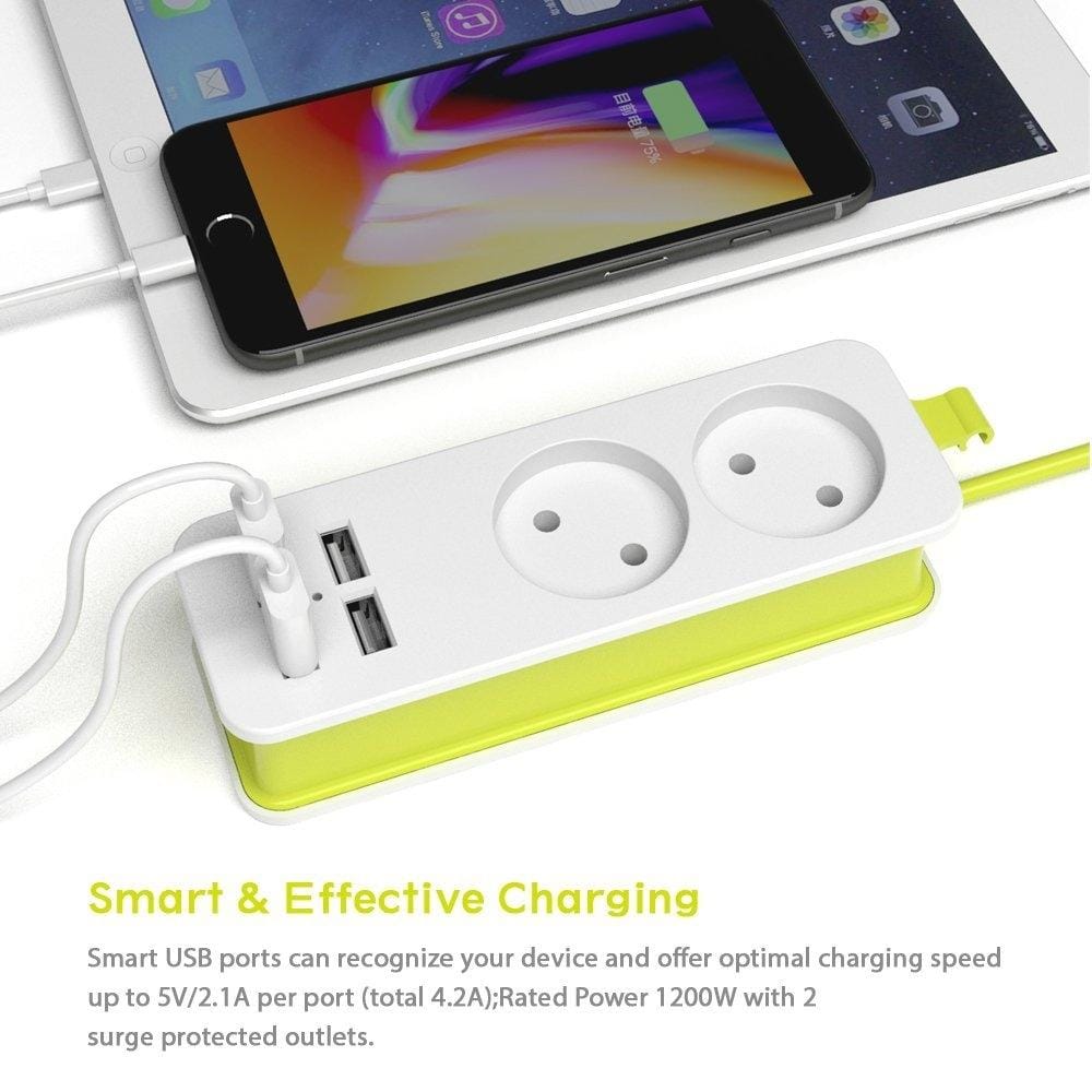 Power Strip 1/2 EU Plug 4 USB Port 1200W 250V 1.5m Cable Wall Portable Multiple Socket EU Plug Outlets (1 OUTLET 4USB)