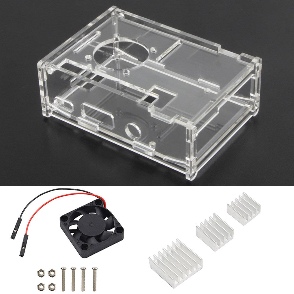 Uniqkart for Raspberry Pi 2/3/B+ Clear Acrylic Case + Cooling Fan + Heatsink