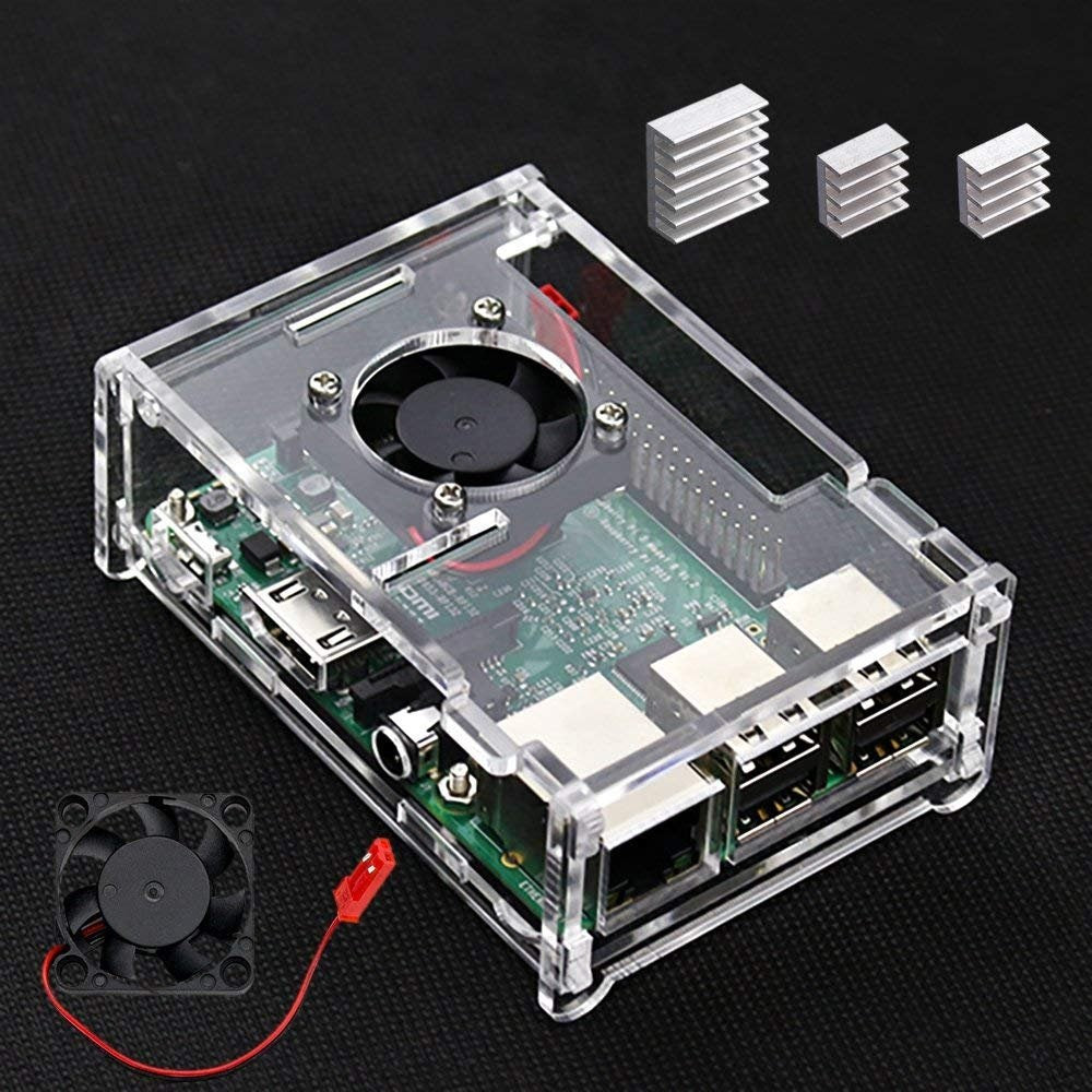 Uniqkart for Raspberry Pi 2/3/B+ Clear Acrylic Case + Cooling Fan + Heatsink