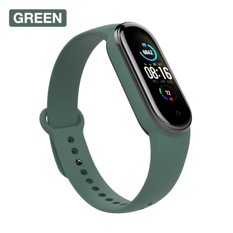 Uniqkart for Xiaomi Mi Band 5/6/7 Silicone Smart Watch Band Solid Color Replacement Wrist Strap - Green