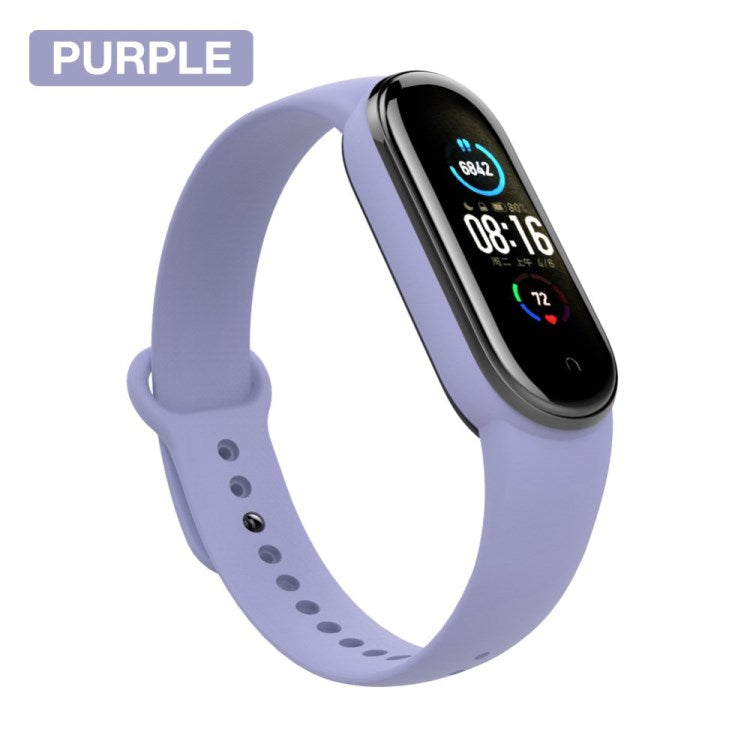 Uniqkart for Xiaomi Mi Band 5/6/7 Silicone Smart Watch Band Solid Color Replacement Wrist Strap - Purple