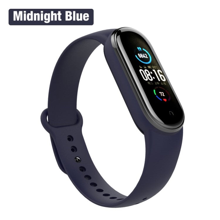 Uniqkart for Xiaomi Mi Band 5/6/7 Silicone Smart Watch Band Solid Color Replacement Wrist Strap - Midnight Blue