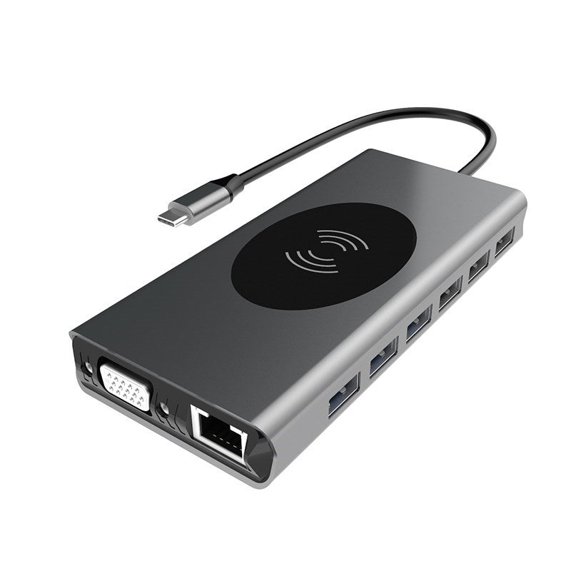 15 in 1 USB-C Hub Laptop Docking Station Type - C to HDMI RJ45 VGA PD +10W Wireless Charger SD/TF Card Reader