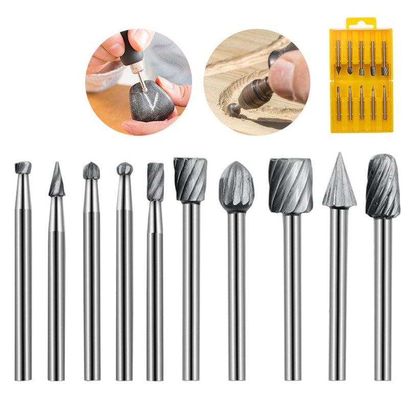 10Pcs 3mm-6mm Shank Router Bit Rotary File Router Bit Cutter Engraving Woodworking Set