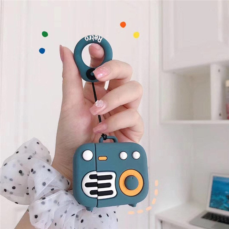 Uniqkart for Apple Airpods 1/2 Silicone Case Retro Radio Wireless Earphones Protector - Blue