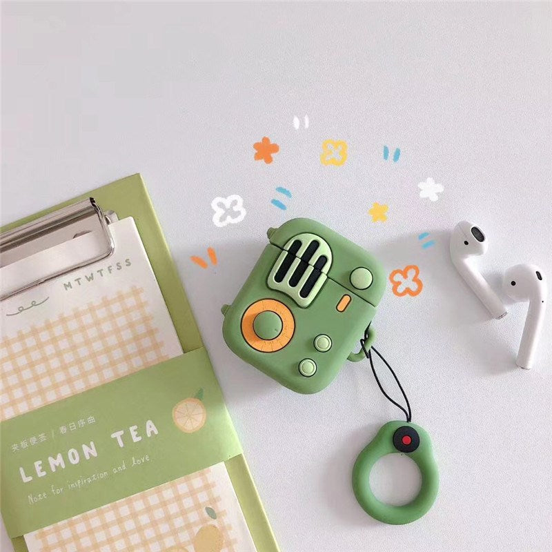 Uniqkart for Apple Airpods 1/2 Silicone Case Retro Radio Wireless Earphones Protector - Green