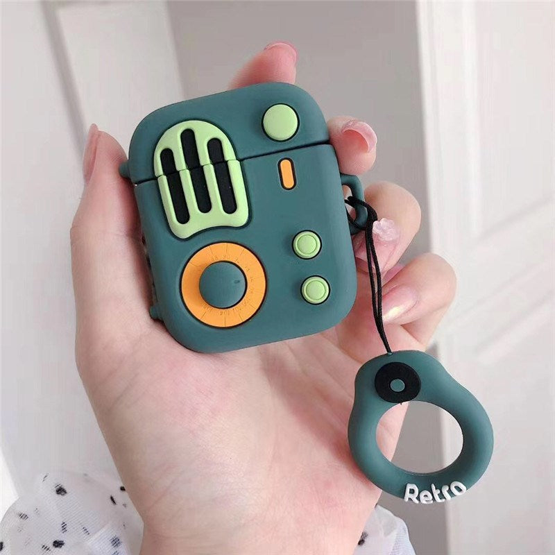 Uniqkart for Apple Airpods 1/2 Silicone Case Retro Radio Wireless Earphones Protector - Blackish Green