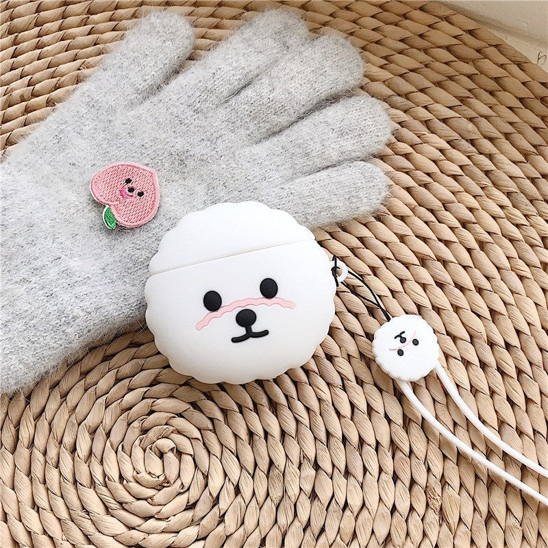 Uniqkart for Airpods 1/2 Pro Silicone Case Cover Teddy Dog Bluetooth Wireless Earphones Protector - White/Uniqkart for Airpods 1/2