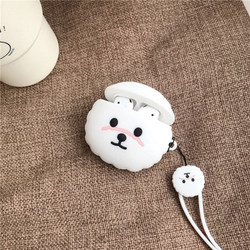 Uniqkart for Airpods 1/2 Pro Silicone Case Cover Teddy Dog Bluetooth Wireless Earphones Protector - White/Uniqkart for Airpods 1/2