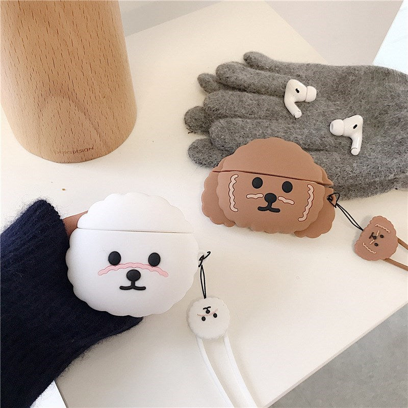 Uniqkart for Airpods 1/2 Pro Silicone Case Cover Teddy Dog Bluetooth Wireless Earphones Protector - White/Uniqkart for Airpods 1/2