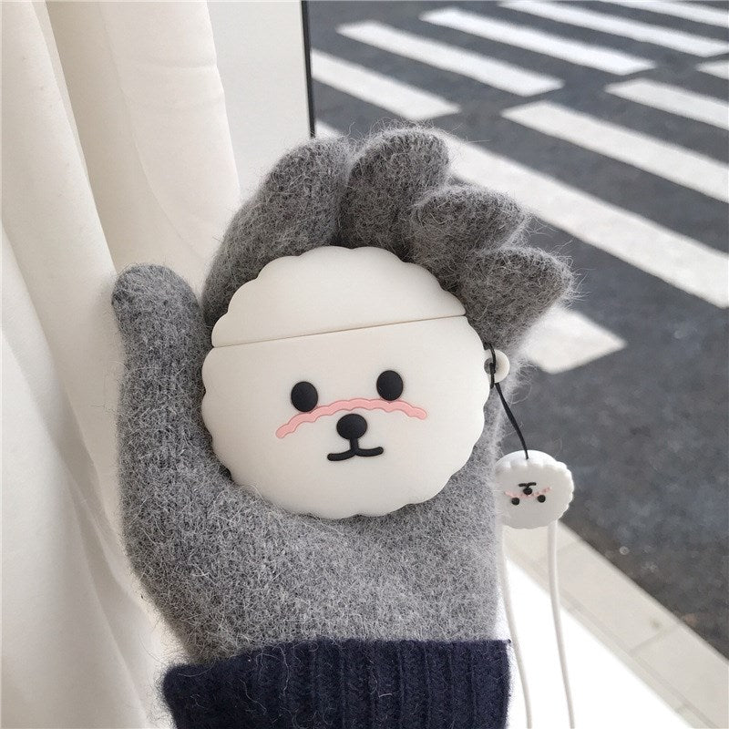 Uniqkart for Airpods 1/2 Pro Silicone Case Cover Teddy Dog Bluetooth Wireless Earphones Protector - White/Uniqkart for Airpods Pro