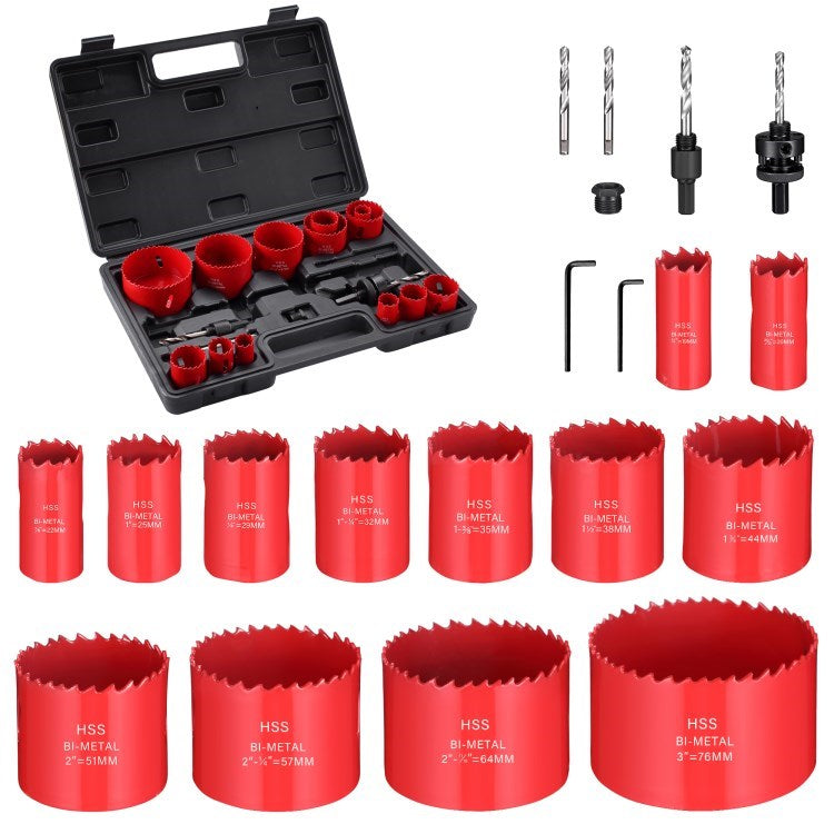 23Pcs Hole Saw Set 38mm Hole Opener Hole Saw Tooth Cutting Opener HSS Bi-Metal Cutter Drill Bit (MOQ: 300) - Red