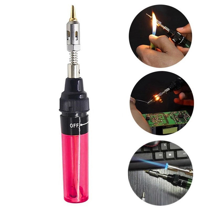 AT-100 1300 Celsius Degrees Butane Gas Iron Cordless Butane Tip Tool Welding Pen Burner Blow Torch - Red