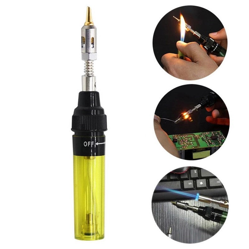 AT-100 1300 Celsius Degrees Butane Gas Iron Cordless Butane Tip Tool Welding Pen Burner Blow Torch - Yellow