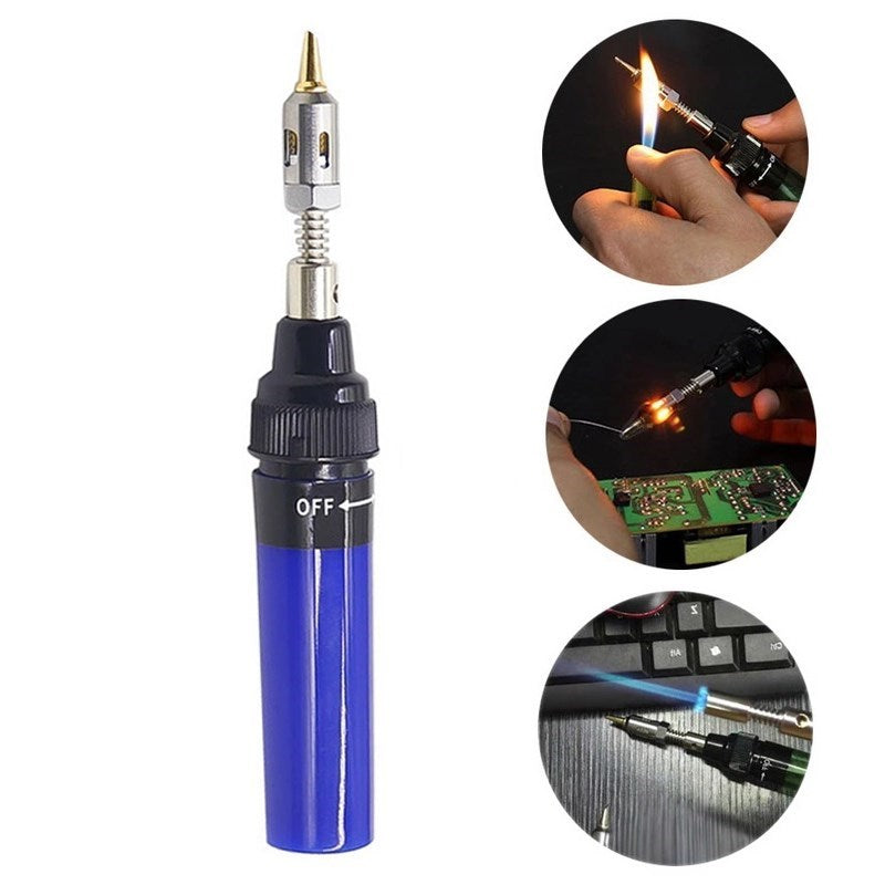 AT-100 1300 Celsius Degrees Butane Gas Iron Cordless Butane Tip Tool Welding Pen Burner Blow Torch - Blue