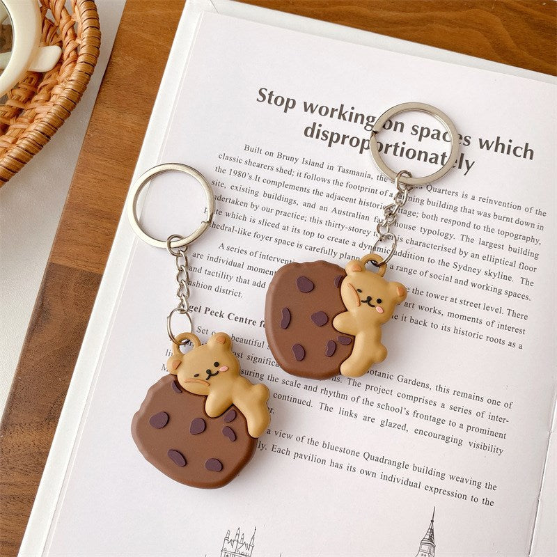 Uniqkart for Apple Airtag Case Soft Silicone Tracker Protective Cover with Keyring - Bear Biscuit