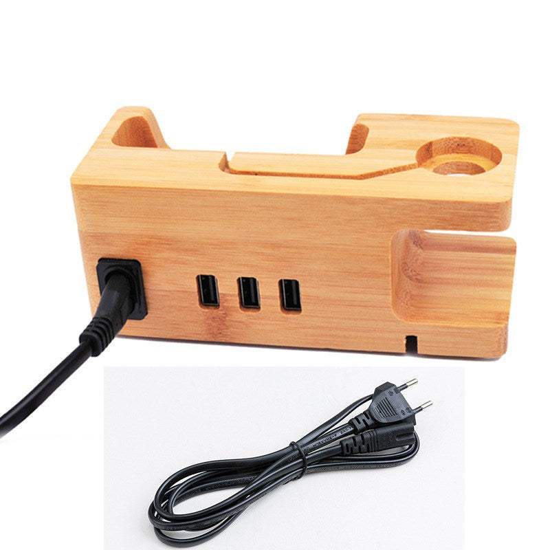 Wooden USB Phone Charger Station 3 Ports 5V/3A USB Hub Charging Dock - Wood Color/EU Plug