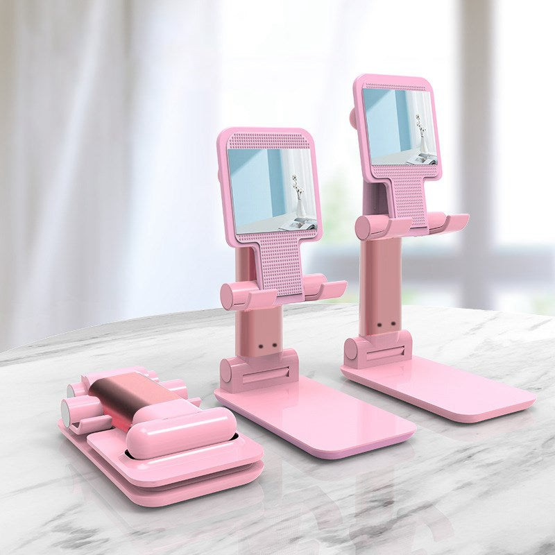 T92 Desktop Phone Stand Retractable Phone Holder Mount for Office Home - Pink / with Makeup Mirror