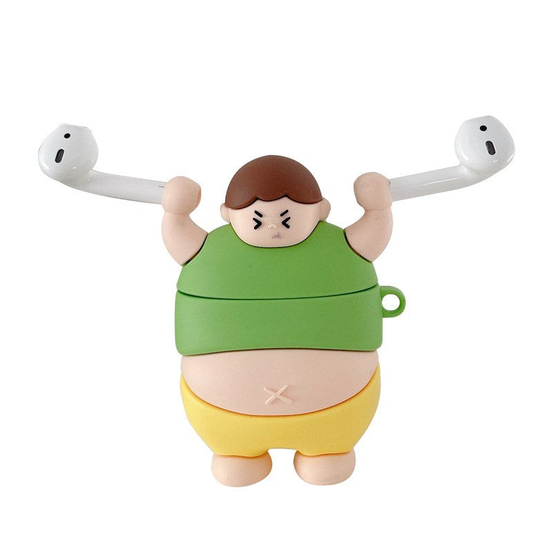 Uniqkart for Apple AirPods 1/2/Pro Earphone Case Weightlifting Fat Man Bluetooth Headphones Cover - Green/Uniqkart for AirPods 1/2