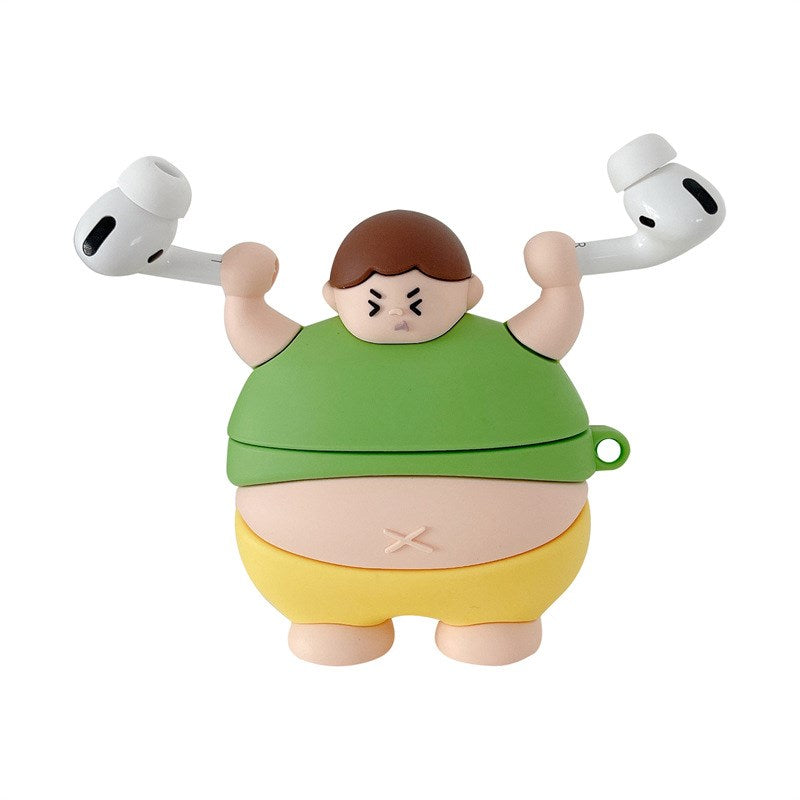 Uniqkart for Apple AirPods 1/2/Pro Earphone Case Weightlifting Fat Man Bluetooth Headphones Cover - Green/Uniqkart for AirPods Pro