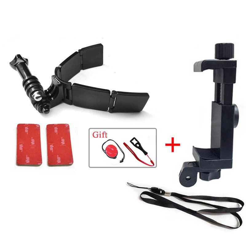 High-quality Motorcycle Helmet Chin Camera Mount Tool for GoPro Hero 9/8/7/6/5/4 and Others - With 2 Patches & Phone Clip