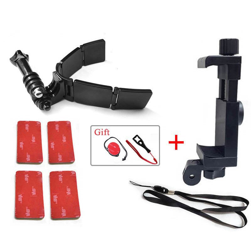 High-quality Motorcycle Helmet Chin Camera Mount Tool for GoPro Hero 9/8/7/6/5/4 and Others - With 4 Patches & Phone Clip