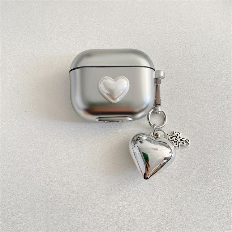 for Apple AirPods Pro/1/2/3/with Charging Case (2016)/with Wireless Charging Case (2019)/with Charging Case (2019) Earphone Box Case Cover Silver Heart Pendant Bluetooth Earbuds Case - for AirPods 3