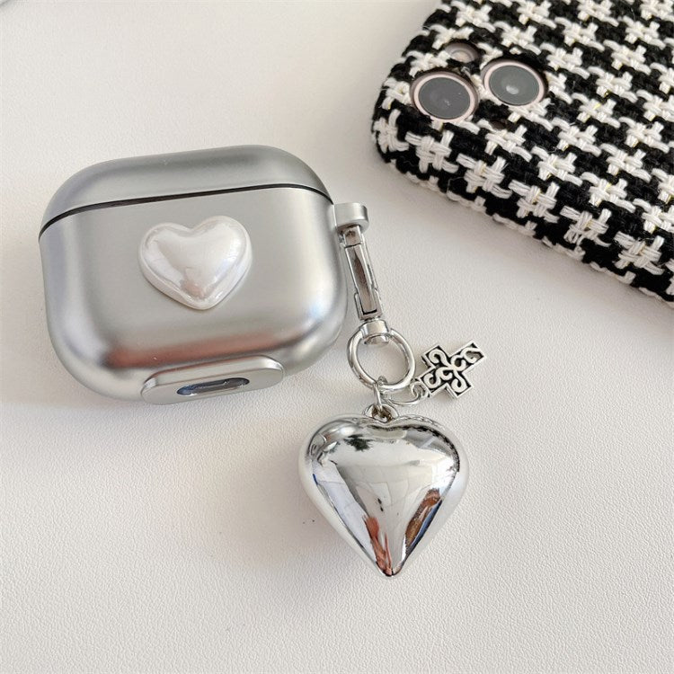 for Apple AirPods Pro/1/2/3/with Charging Case (2016)/with Wireless Charging Case (2019)/with Charging Case (2019) Earphone Box Case Cover Silver Heart Pendant Bluetooth Earbuds Case - for AirPods Pro