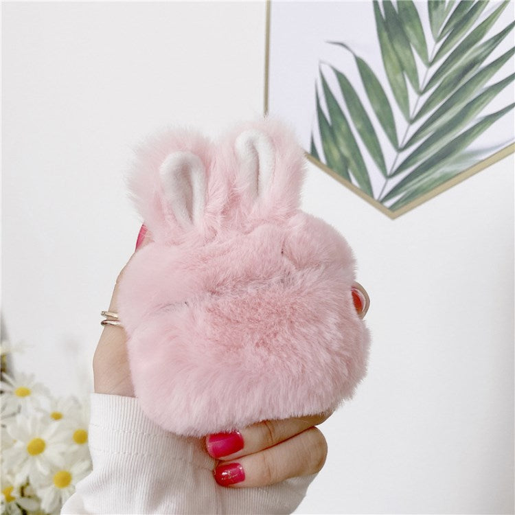 Uniqkart for Apple AirPods 3 Earphone Box Case Plush Bunny Ears Bluetooth Earbuds Cover - Pink
