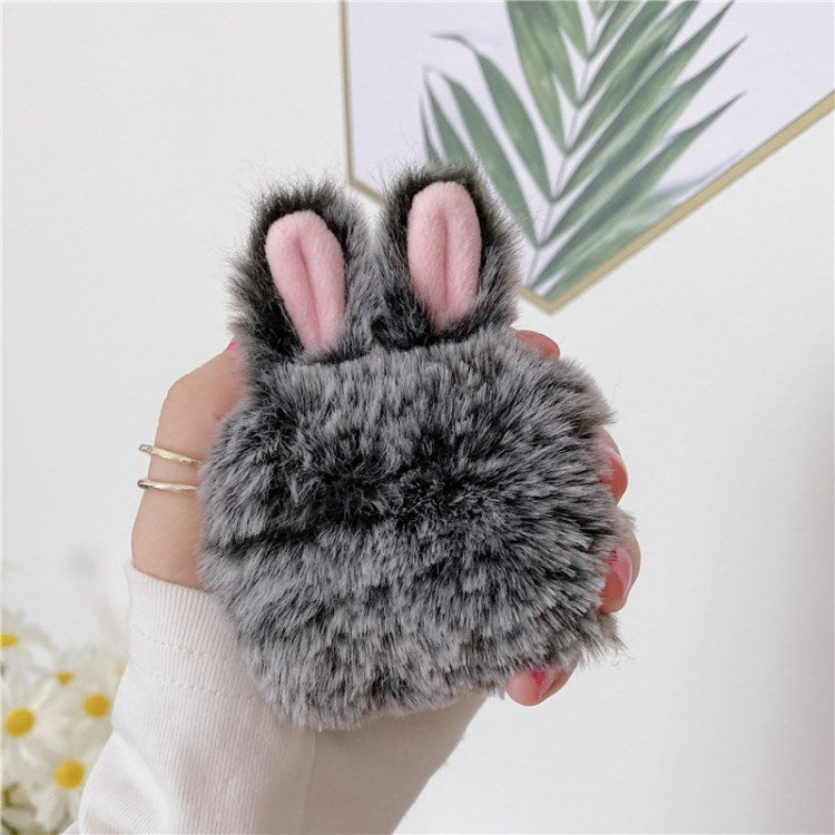 Uniqkart for Apple AirPods 3 Earphone Box Case Plush Bunny Ears Bluetooth Earbuds Cover - Grey