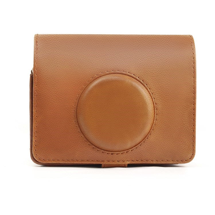Camera Case for Fuji Mini EVO, Retro PU Leather Lens Cover with Adjustable Shoulder Strap - Brown