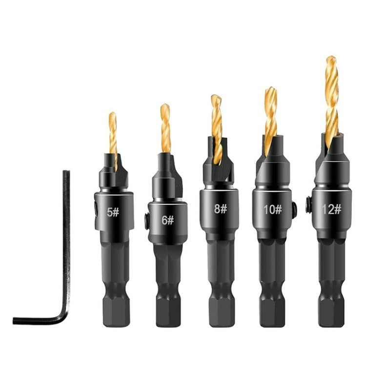 5Pcs/Set 1/4 Hex Shank Counter Drill Bit Tool Set Screw Hole Size Countersink Drilling Bits