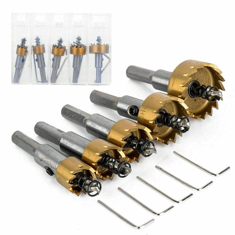 5Pcs/Set Hole Serration Kit 16-30mm HSS Drill Bit Set for Steel Iron Plate Titanium Plated Drill Bits