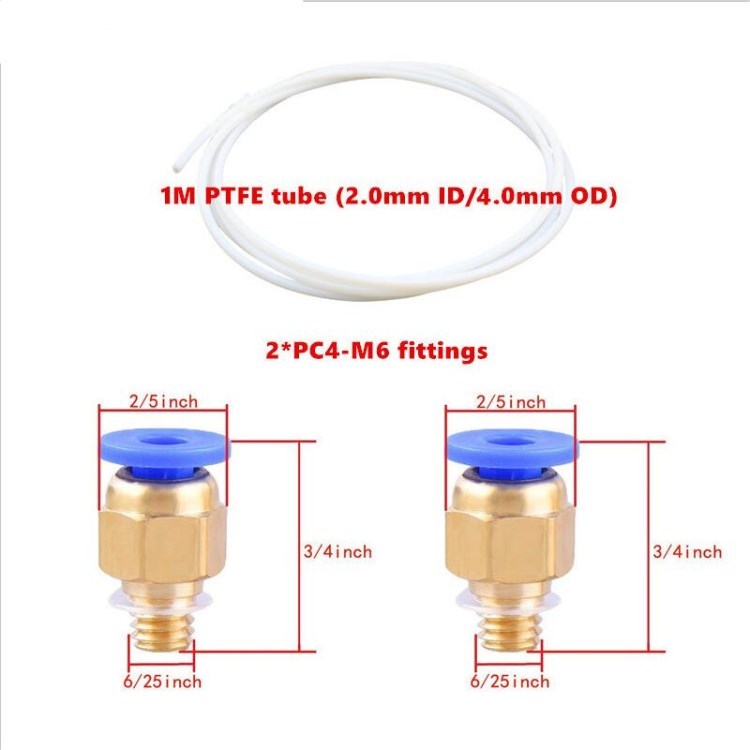 1m PTFE Tube with Pneumatic Bowden Connectors PC4-M6 for 3D Printer Parts - 1 Set