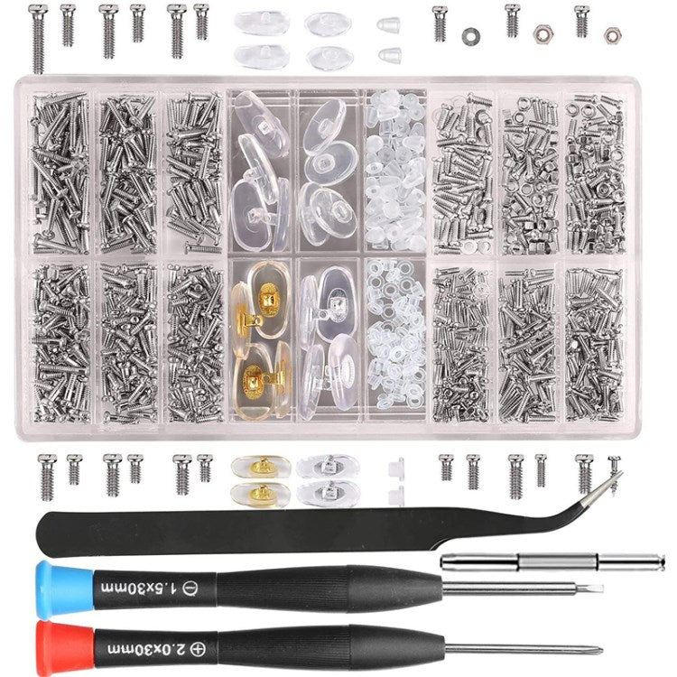 Eyeglass Sunglass Glasses Repair Kit with Nose Pads Screws Tweezer Eyewear Repair Tools