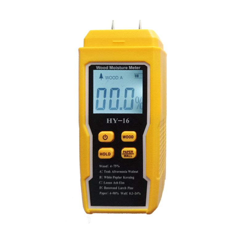 HY-16 -Pin Handheld Wood Moisture Detector Tester Meter for Firewood Wall Paper (No Battery) - Yellow