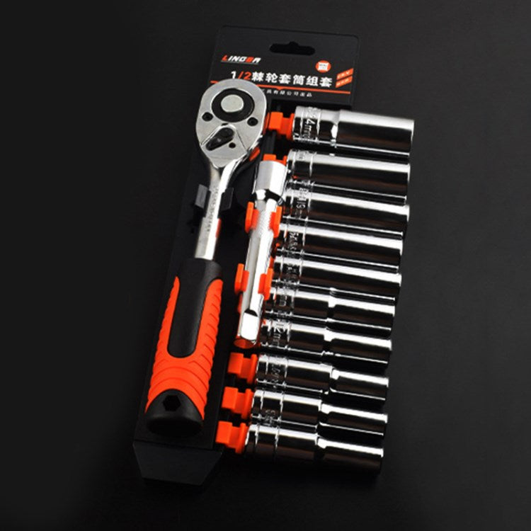 12Pcs/Set 1/2 Ratchet Socket Set Multifunctional Hex Wrench Long Sleeve Wrench Kit
