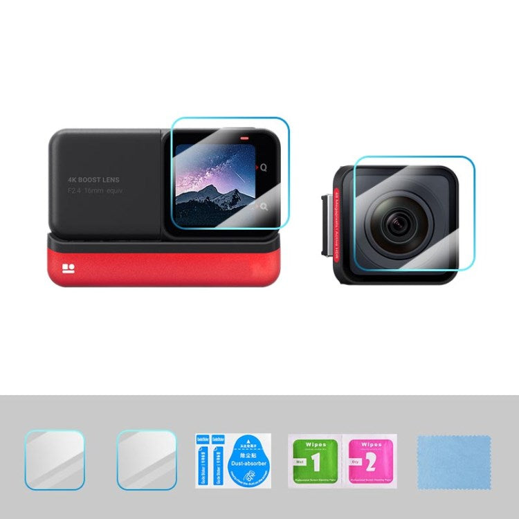 Uniqkart Tempered Glass Screen Protector for Insta360 ONE RS / R Camera Screen Cover Lens Film - 1Pc + 1 Square Lens Film