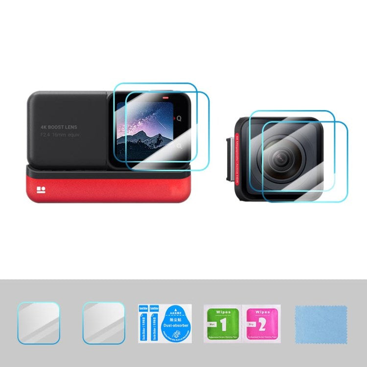 Uniqkart Tempered Glass Screen Protector for Insta360 ONE RS / R Camera Screen Cover Lens Film - 2Pcs + 2 Square Lens Films