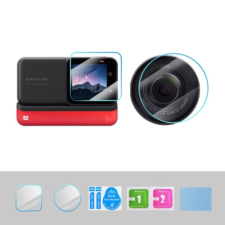 Uniqkart Tempered Glass Screen Protector for Insta360 ONE RS / R Camera Screen Cover Lens Film - 1Pc + 1 Round Lens Film