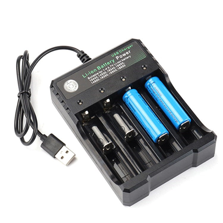 4-Slot Li-ion Battery Charger for 10440 14500 16340 16650 14650 18350 18500 18650 - Black