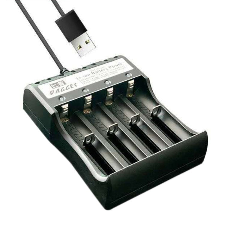 3.7V 4-slot Li-ion Battery Charger for 10440 14500 16340 16650 14650 18350 18500 18650 Battery Adapter - Black