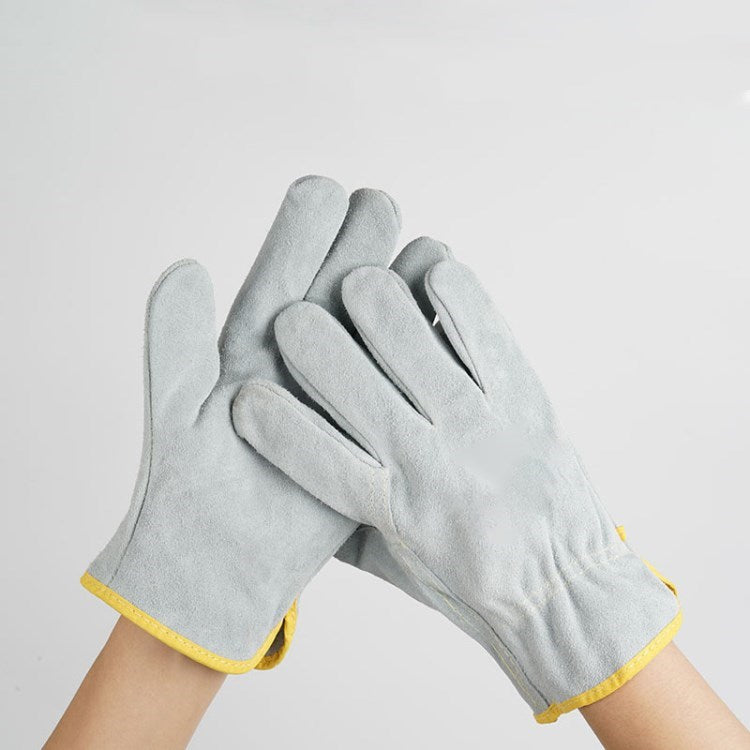 1 Pair Wear-resistant Cowhide Welding Gloves Durable High-temperature Resistant Welders Gloves - White