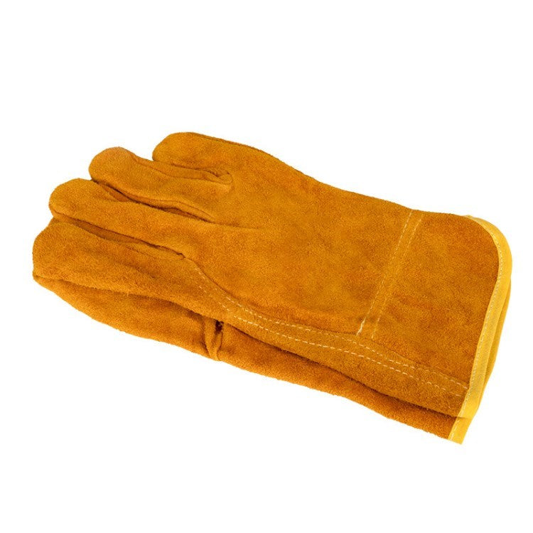 1 Pair Wear-resistant Cowhide Welding Gloves Durable High-temperature Resistant Welders Gloves - Yellow